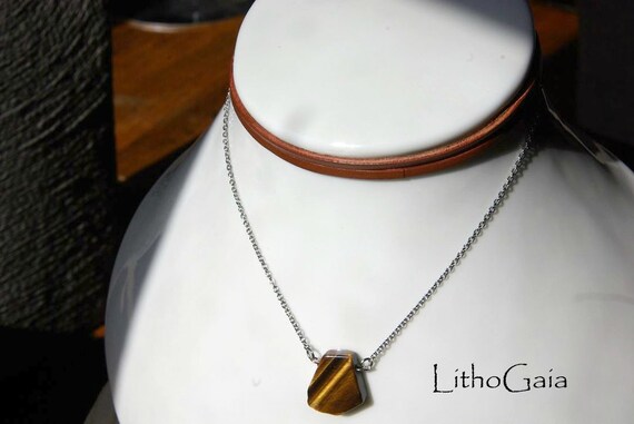 Tiger Eye ∞ Protection, Overcomes blockages, Taurus Birthstone, Chakra Sacral ∞ Choker, Necklace, Leather , Pendant, Gemstone, Jewelry