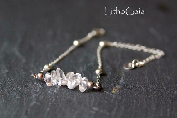 Quartz Crystal Bar Bracelet or Anklet 925 Silver, birthstone Bracelet, Crystal jewelry, Zodiac Bracelet Gift for Her, Crystal beaded Anklet