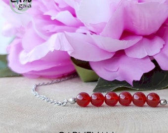 Carnelian Grade A Bead Bar Necklace Silver bridemaids gifts, Gemstone Crystal wedding jewelry, energy healing crystals alchemic necklace