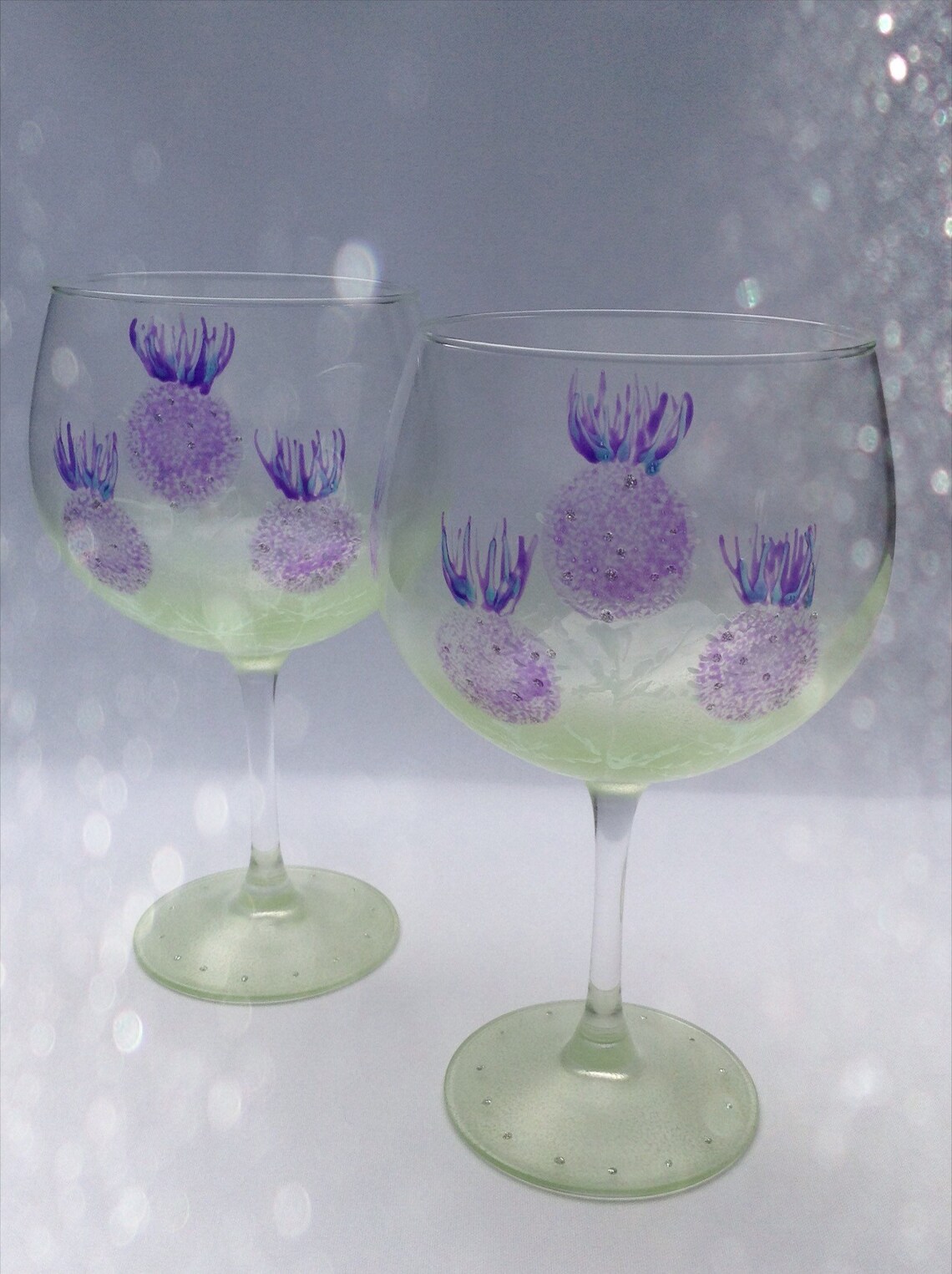 Pair of Hand Painted Gin Glasses light Green/thistle Design. Etsy