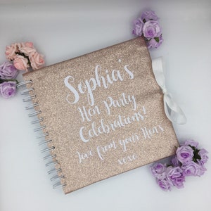 Rose Gold Glitter Hen Party Personalised Memory Book, Hen Party Book, Wishes for the Bride, Hen party Album, Hen party guest book