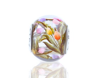 Chronicles Crystal, Floral Bead “Colors Tulips” , Elite high advanced polymer, Handcrafted item, Jewelry for her, Summer jewelry