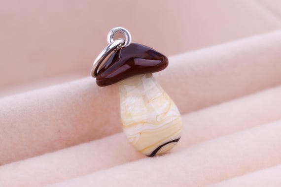 Mushroom Lamp work Glass Bead – Handcrafted Artisan Charm | European-Style Beads Bracelet | Handmade Jewelry Gift for Her