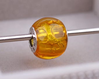 Golden Tree of Life Amber Bead – One-of-a-Kind Natural Amber Charm | Handmade Bead for European Style Bracelets | Chronicles Family