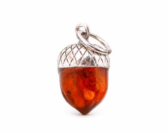 Amber Charm “Acorn” by Chronicles Amber Family, Unique natural amber charm, Fall themed jewelry, Unique gift for her