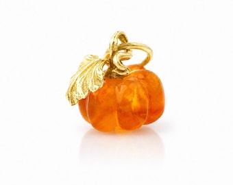 Royal Amber Charm “Little pumpkin” by Chronicles, Unique natural milky shade amber charms, Unique gift for her