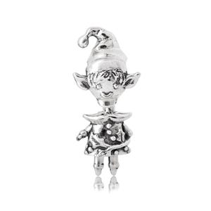 May include: A silver charm in the shape of an elf wearing a pointed hat and a festive outfit.