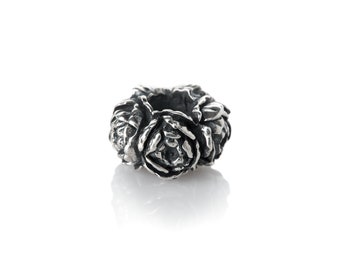 PEONIES - Sterling Silver Charm by Chronicles , Unique Hand Made Jewelry, Fits Bracelets and Bangles, Unique Gift for Her