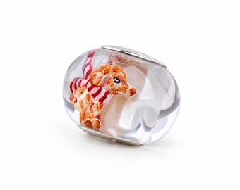 Duchshund in a Scarf Charm - Chronicles Amber Handcarved Charm, Fits European Style bracelets, Unique Christmas Gift