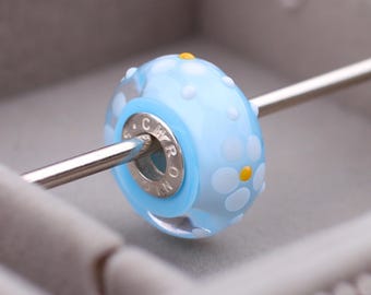 Handmade Lampwork Bead for Bracelets, “Daisies” Glass Bead, Unique Jewelry, Gift for Her