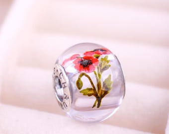 Charm “Red Poppies Flowers” by Chronicles, Charm for European Style Bracelets, Unique gift for Her, Spring Collection