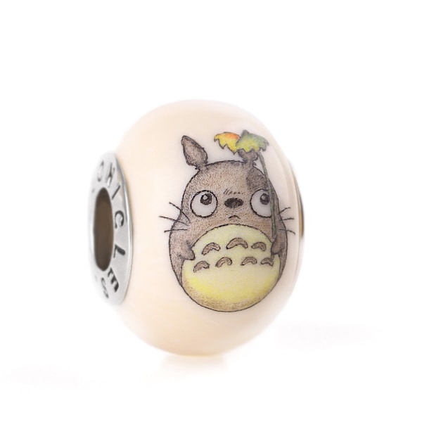 Exclusive charm “Totoro and autumn leaf”, Charm for Pandora bracelets, Chronicles Charm, Unique Gift for Her