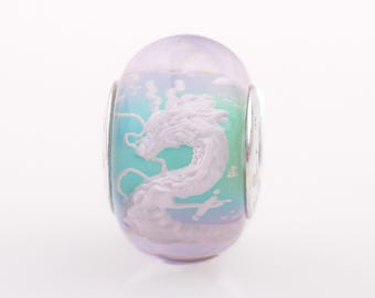 River Dragon Carved Charm for Bracelets by Chronicles Amber, White Dragon Charm, Fantasy Carved Charm, Anime jewelry
