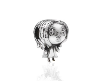 CORALINE- Sterling Silver Charm by Chronicles, Unique Hand Made Jewelry, Fits Bracelet and Bangles, Gift for Her, Halloween