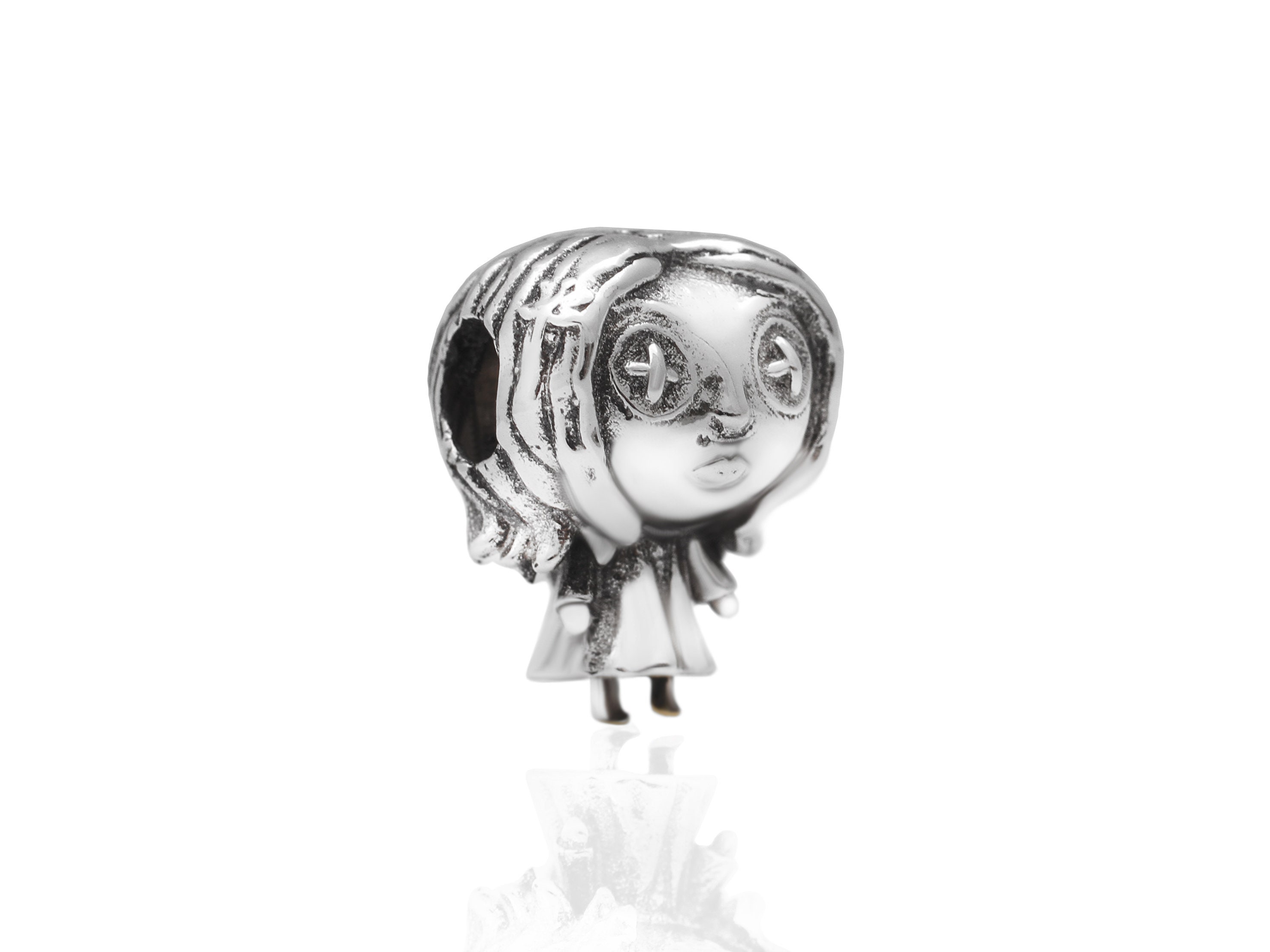 CORALINE- Sterling Silver Charm by Chronicles, Unique Hand Made Jewelry, Fits Bracelet and Bangles, Gift for Her, Halloween