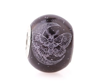 Moonlight and Moth Charm for European Size Bracelets by Chronicles Amber Family, Unique Fall Season Bracelet Charm, Gift for Her