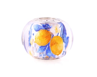 Dolce Vita Lemons – Chronicles Amber Carved Charm for bracelets, Unique summer jewelry, Unique Gift for Charm Collectors