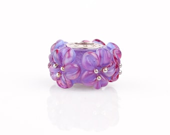 Handgemaakte lampworkkraal voor armbanden, "Sakura Blossoms" glazen kraal, unieke sieraden, cadeau voor haar