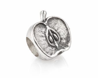 Half of an Apple – Handmade Bead | Sterling Silver European-Style Bracelet Charm | Gift for Her | Fall Charm for Girls
