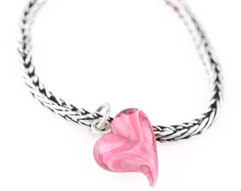 Melted Heart Lampwork Glass Bead – Handcrafted Artisan Charm | European-Style Beads Bracelet | Handmade Jewelry Gift for Her
