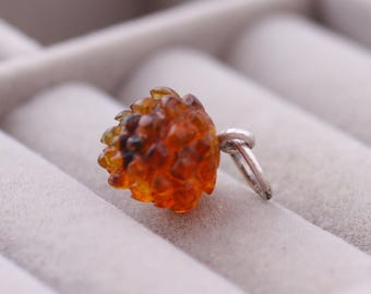 Royal Amber Charm “Pine cone” by Chronicles, Unique natural dark shade amber charms, Unique gift for her