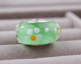 Handmade Lampwork Bead for Bracelets, “Daisies” Glass Bead, Unique Jewelry, Gift for Her
