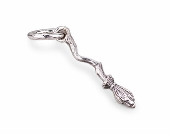 Witch's Broom - Chronicles Amber Handmade Silver Charm, Fits European Style bracelets, Unique Halloween Jewelry