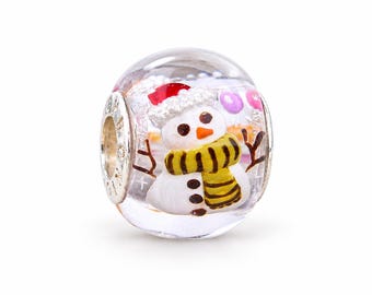 Snowman in a Scarf Charm - Chronicles Amber Handcarved Charm, Fits European Style bracelets, Unique Christmas Gift
