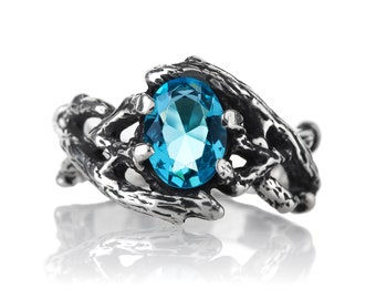 Blue Topaz Ring - Tree Branch Silver Ring - Sky Blue Topaz Stone Rings for Woman- Topaz Jewelry - Hand Made Engagement Ring by Chronicles