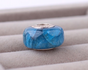 Blue Apatite Gemstone Charm – Unique Bead with Sterling Silver Core | Handmade Bracelet Charm | Fits European Style Bracelets