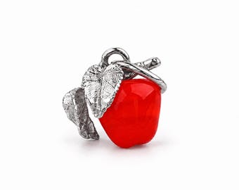 Lampwork Charm “Little Apple” by Chronicles, Unique melted glass charm, Unique gift for her, Autumn Jewelry