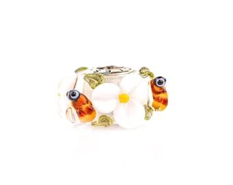 Glazen kraal met bloemen en bijen – Handgemaakte bedel | Armband met kralen in Europese stijl | Handgemaakt sieraad, cadeau voor haar