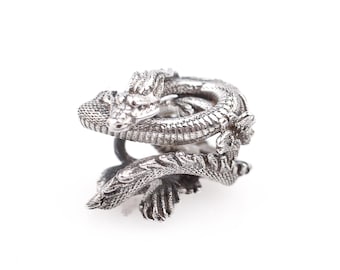 River Dragon Charm for Bracelets, White Dragon Charm, Fantasy Silver Charm, Chronicles Amber Family