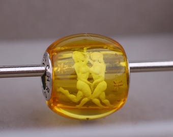 Gemini Amber Charm by Chronicles, Zodiac Sign Jewelry, Unique natural shade amber charm with organic inclusions, Unique gift for her