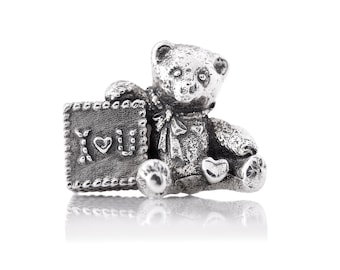 Teddy bear - Sterling Silver Charm by Chronicles, Valentine’s Day collection, Fits Bracelets, Unique V-Day Gift for Her