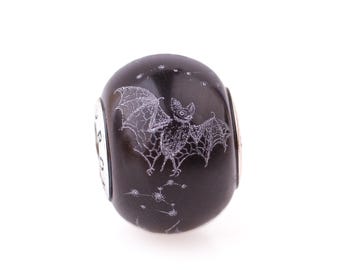 Moonlight and Bats Charm for European Size Bracelets by Chronicles Amber Family, Unique Fall Season Bracelet Charm, Gift for Her