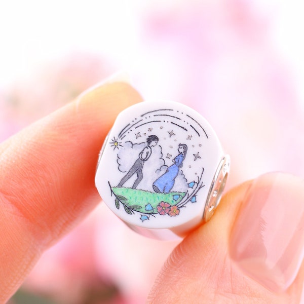 Exclusive Charm “Howl and Sophie”, Elforyn material- Eco-friendly Alternative to Ivory, Chronicles Charm, Anime Jewelry