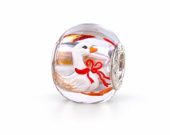 Christmas Goose Charm - Chronicles Amber Handcarved Charm, Fits European Style bracelets, Unique Christmas Gift