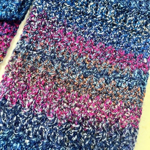 Dark Blue, Hot Pink and Beige tone chunky handmade crochet scarf image 1