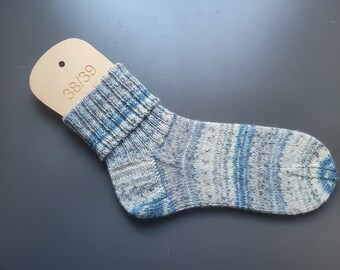 Wollsocken Gr. 38 / 39 handgestrickt Graublau 4 fädig