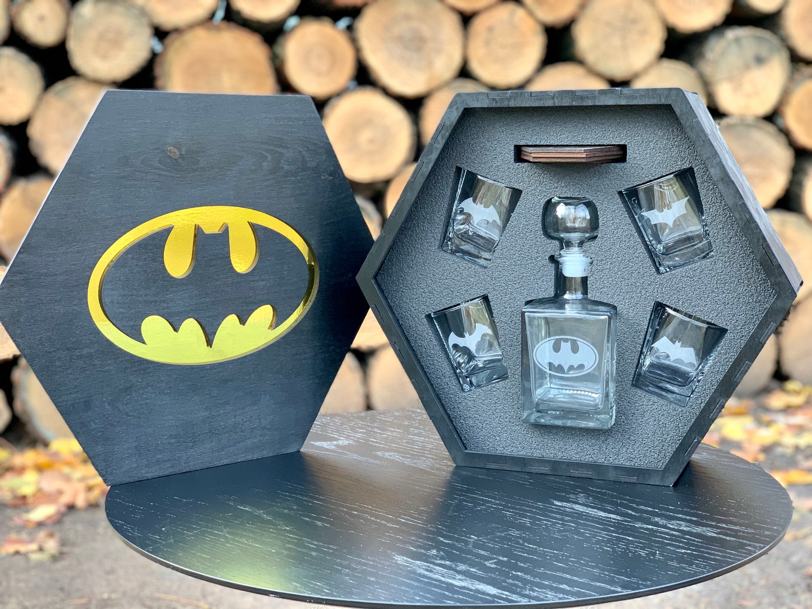 Batman Gift Personalized Decanter Set Engraved Whiskey Etsy