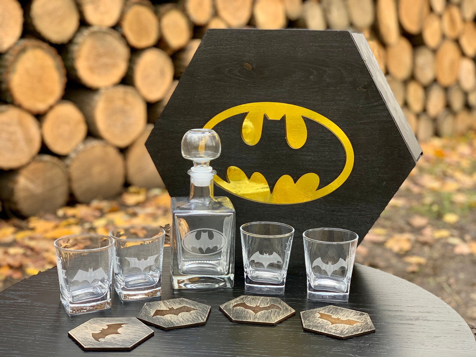 Batman Gift Personalized Decanter Set Engraved Whiskey Etsy