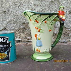 Vintage Myott Art Deco Jug. The Apple Pickers. Exceptional Colourway.  Ceramic, Hand Painted, 1930s.