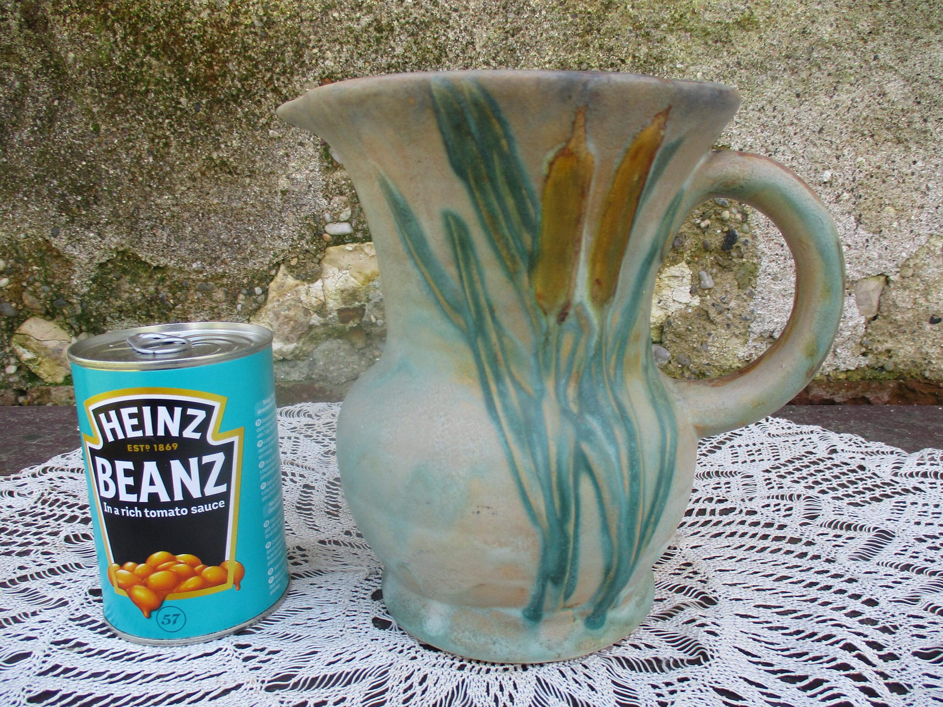 Large Bourne Denby DANESBY WARE Jug.  Ceramic Regent Pastel Bullrush c1933.  English Art Deco.      Uk Buyers:  Please Read the Description
