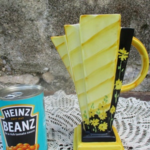 Rare Unusual Myott Art Deco Jug. Not In Book.  Type of Stepped Square Neck.  Ceramic, Hand Painted.  English 1030s. Abstract Pattern, Floral