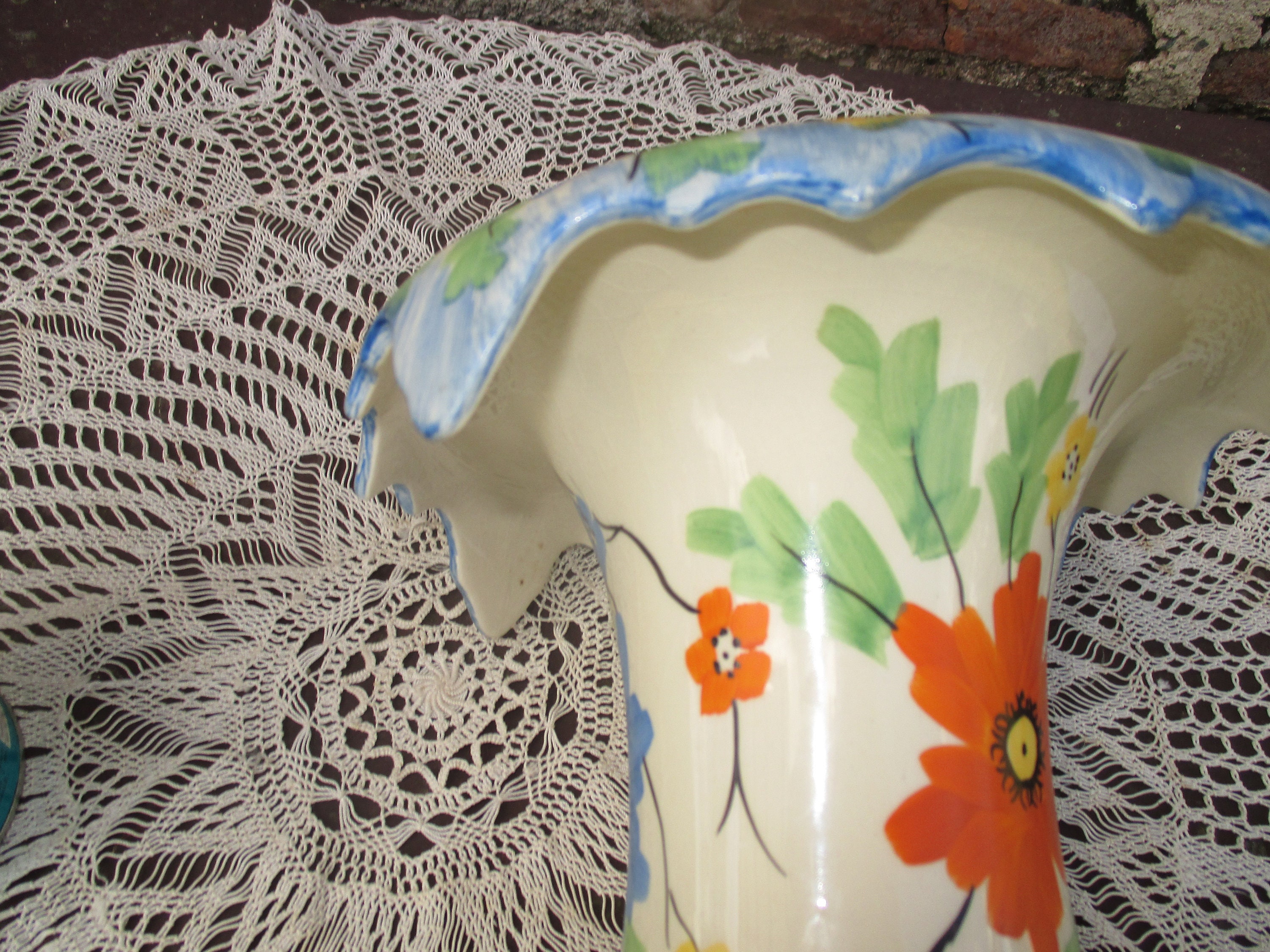 Arthur Wood Art Deco Turn Over Vase. Similar to Myott Evert Wavy Rim