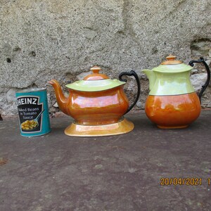 Superb Czech Phoenix Ware Lustre Tea Pot, Stand, Water Jug.  Art Deco, 1930s Ceramic.