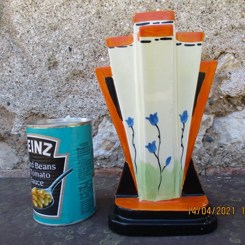 Vintage Myott Art shops Deco Moderne Vase. Rare Pattern, Ceramic, Hand Painted. English 1930s