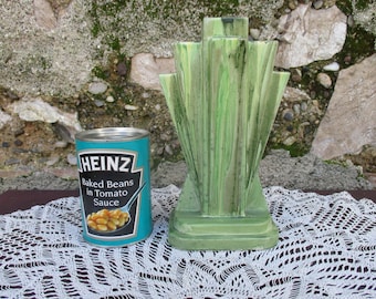 Myott Art Deco MODERNE Vase.  Green Drip Glaze. Ceramic, 1930s.