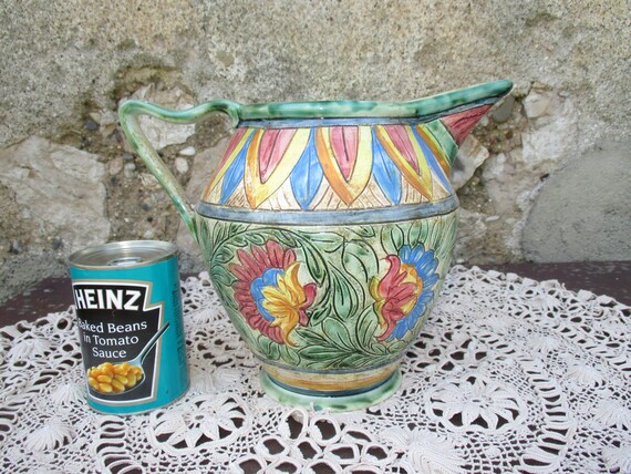 Antique Rare Large Beswick Pottery Jug Sgrafitto Pre Art Deco Etsy